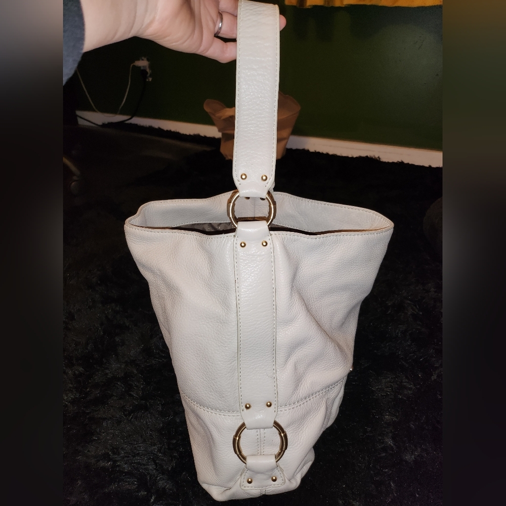 Michael Kors Cream Leather Shoulder Hobo with Front Buckle Pocket - Picture 8 of 12